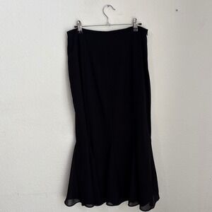 Black M Godet Midi‎ Skirt High Waisted Flowy Crepe Career Office Flare Mermaid